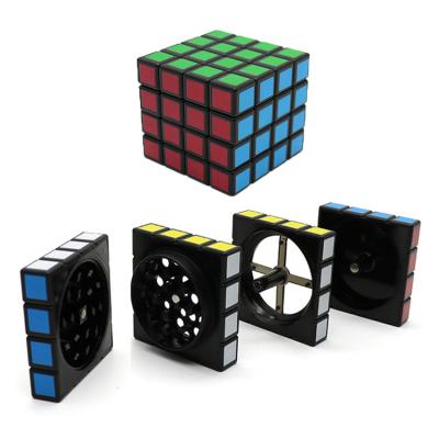 China 2021 Wholesale Tobacco Weed Grinding Herb Smoking Accessories 4 Metal Herb Grinder Machine Custom Logo Dry Cube Square Rotate Rubik Weed Grinder Party for sale