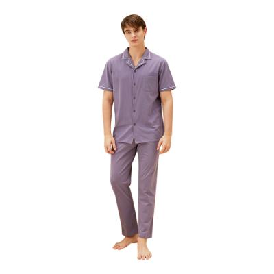 China Cheap Soft Comfortable Mens QUICK DRY Solid Color 2 Piece Short Sleeve Pajamas Around Neck Lounge Man Sleepwear for sale