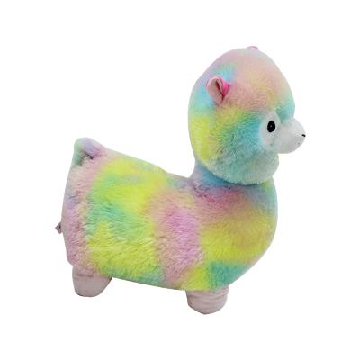 China Free Sample Plush Stuffed Standing Animal Llama Toys Colorful Cute Rainbow Alpaca Plush Sheep Dolls for sale