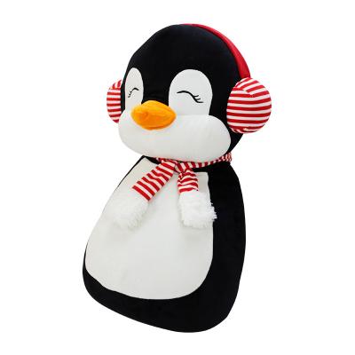 China Plush Animated Cute Penguin Christmas Gift With Helmet And Scarf Red Smiling Animal Toy Penguin Plush Toy for sale