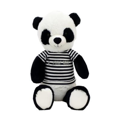 China Custom High Quality Plush Toy National Treasure Panda With Black And White Stripes T-shirt Plush Panda for sale