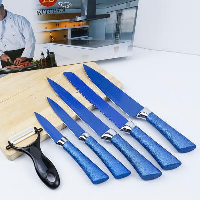 China Dazzle Professional Practical Practical Blue Easy To Wash Stainless Steel Chef Kitchen Knife Set for sale