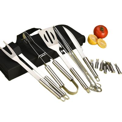 China Hot Sale 18-Piece Multifunctional Stainless Steel Easily Cleaned Camping Accessories Grill Tools With Nylon Bag for sale