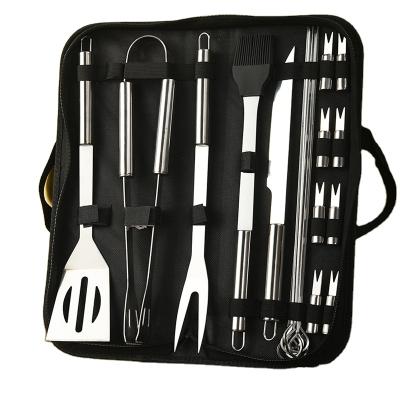 China High Quality Stainless Steel 18Pcs Minute Camping Easily Cleaned Outdoor BBQ Grill Tools BBQ Set With Black Nylon Bag for sale