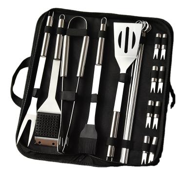 China New Popular Easily Cleaned 20 Pcs Stainless Steel BBQ Accessories Set BBQ Tools With Nylon Bag for sale