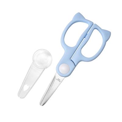 China Wholesale Portable Cute Food Cutter Stainless Steel Child Baby Food Scissors With Transparent Protective Sheath for sale