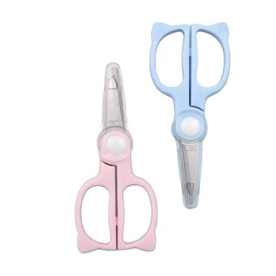 China Useful Plastic Food Cutter Stainless Steel Food Grade Cover Child Baby Food Scissors Household for sale