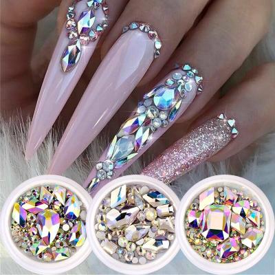 China 12 kinds for choose 3D to sparkle 1 mixed flat art faux stone box design glass crystal nail decoration for sale