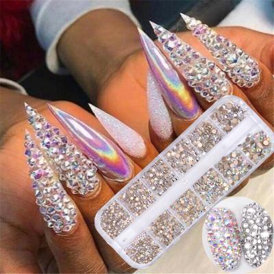 China 12 Kinds for Choosing 12 Grids 1440 Pieces Flat Bottom 3D Cut Mixed Glass Crystal Gemstone Diamond Sparkle Crystal Nail Decorations for sale