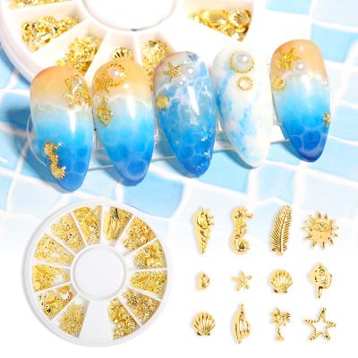 China 20 Series Marine Metal of Choices 3D Pendant Nail Alloy Decoration Hollow Gold and Silver Seahorse Star Round Nail Accessories for sale