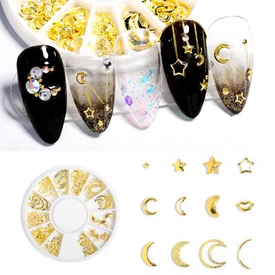 China 20 Newest 2021 Korean Nail Art Charm Metal Rivet DIY Art Gold Star Moon Shell 3D Nail Art Decoration for sale