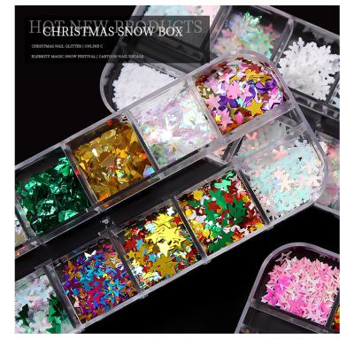 China Easy Apply 12 Pieces Mixed Magic Color Nail Art Glitter Snow Holiday DIY Christmas Eve Cartoon Nail Art Accessories for sale