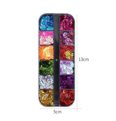 China Easy Apply New Year's Grid 12 Long Strip Boxed Valentine's Day Special Shaped Glitter Nail Glitter Art Heart Shaped Pendant for sale