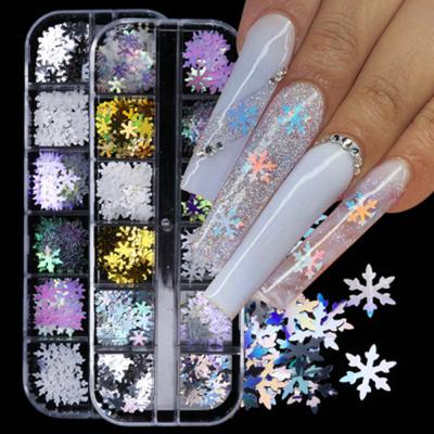 China Wholesale High Quality Winter Christmas 3D Snowflake Glitter Nail Art DIY Hybrid Holographic Sequin Accessories Press On Nails for sale