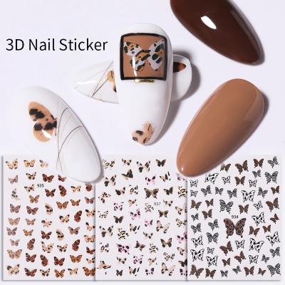 China 3d Nail Fashionable Leopard Printing Art DIY Decoration Self Adhesive Butterfly 3D Slider Paper DIY Nail Art Decoration Accessories for sale