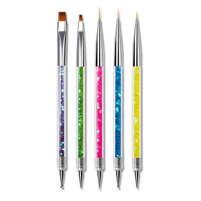 China NAIL Two-Headed Dot Two-in-One Paint UV Gel Liner Brush Nail Buffing Art Dotting Tool for sale