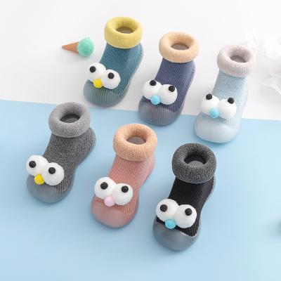 China More Breathable Velvet Baby Toddler Shoes Soft Sole Cartoon Eyes Socks Non-Slip Kids Walking Shoes for sale