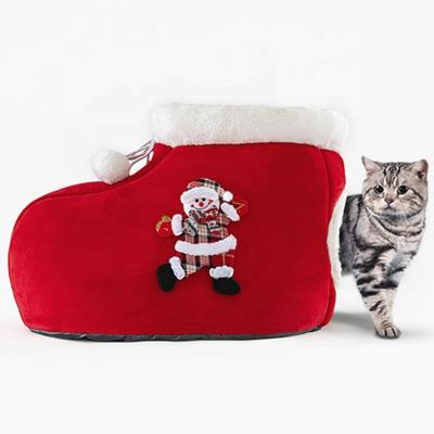 China Designer 2021 Travel Christmas Themed Boots Plus Velvet Samll Cute Pet Cat Cave Bed House for sale