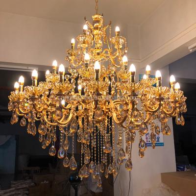 China Contemporary Luxury Large Gold Crystal Hotel Lobby Chandelier K9 Amber Crystal Lamp For Lobby for sale