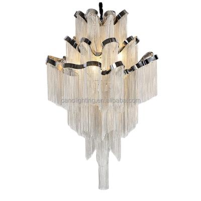 China Zhongshan Wedding Chain Pendant Light Fixture Modern Hanging Silver Aluminum Waterfall Chandelier for sale