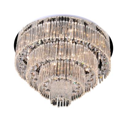 China Outdoor Mounted Cake Shape Round Stainless Steel Crystal Ceiling Light Chandelier With Long Clear Crystal for sale