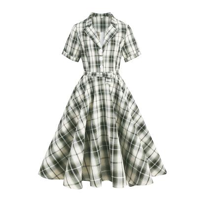 China VD1996 50s 60s Vintage Dresses Hepburn Retro Short Sleeve Wide Swing Summer British Women's Green Blue Long Dress VD1996 50s 60s for sale