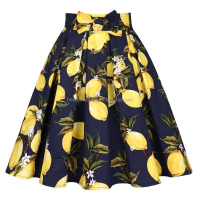 China SS0012 Lemon Breathable Floral Bow Women Vintage Blue Skirt Harajuku Plus Summer High Waist Cotton Midi Pleated Skirt for sale