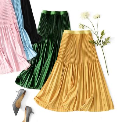 China New summer candy waist women ladies plus color skirt long high waist black white loose elastic waist pleated skirt WF0259 for sale