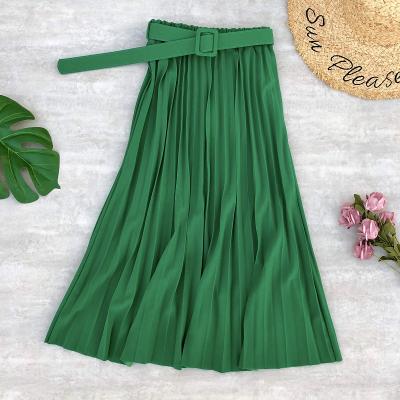 China Plus Size Summer Women Pleated Skirts Plus Size Skirt Female Belted Skirt Chiffon Long Skirts Women's AL0168 for sale