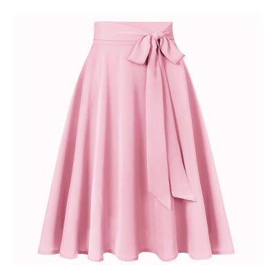 China Solid Color Anti-Static Casual Chiffon Skirts Long For Women With Pockets High Waist Black Red Rose Skirt SS0025 for sale