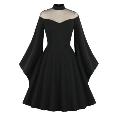 China VD2272 Breathable Black Sleeve Flare Halloween Tulle Patckwork Red Women Autumn Dresses for sale