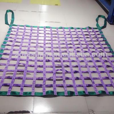 China Reinforced Lifting Eyes Container Trailer Polyethylene Polyester Mesh Safety Webbing Lifting Cargo Net for sale