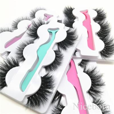 China Wholesale Natural Soft 25MM Mink Lashes, 3 Pairs Mink Lashes In One Tray for sale