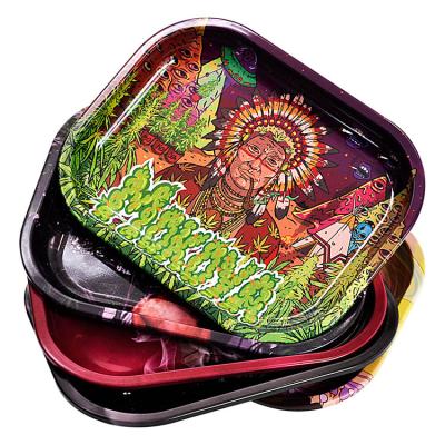 China Portable Custom Printed Logo Metal Smoking Accessories Tobacco Tin Rolling Tray Weed Rolling Tray for sale