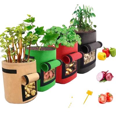 China Durable Non Woven Felt 5-7-10 Gallon Potato Growing Bags With Handles Customized Garden Pot Planting Bag In Black Color for sale