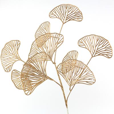 China Plastic Gold Leaf Gold Fan Artificial Ginkgo Flower for sale