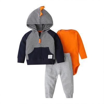 China Wholesale Breathable 100% Cotton Baby Boy Clothes Set Hooded Kids Clothing 3pcs Set Winter Newborn Clothes With Jacket for sale