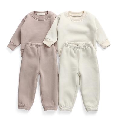 China 2021 New Winter Clothing Set Solid Color Fleece Clothing Two Piece Tracksuit High Quality Breathable Unisex Sports Suit Baby Kids for sale