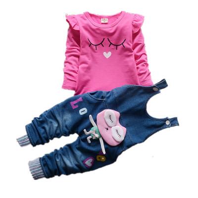 China Wholesale fashion children's boutique clothing cartoon long sleeve denim T-shirt children's pants washable casual cute girl cute apparel for sale