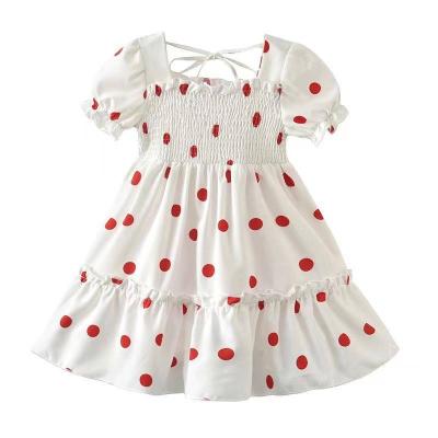 China Washable Summer Dresses For Babies Short Sleeve Dress Kids Soft Polka Dot Chiffon Summer Dress For Kids Clothes 2 7 Years Old for sale