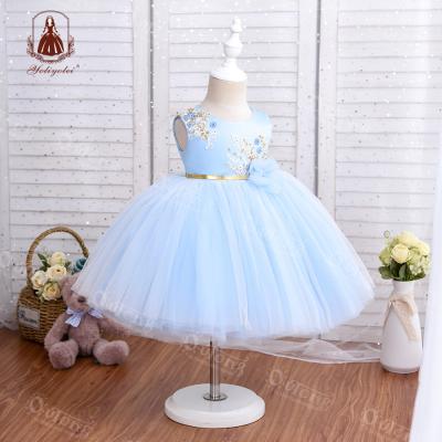 China 2021 New Product Washable Promotion Formal Handmade OU Amazon Clips Sky Blue Wedding Same Baby Party Wear Princess Dress for sale