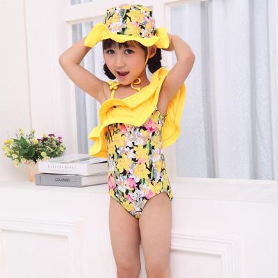 China 2021 New Boutique Moda de Praia Fashion Infantil Yellow Floral Children Beach Breathable Swimwear Girl's One Piece Swimsuit for sale