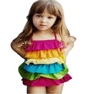 China Factory Wholesale Cute Cartoon Breathable Ruffled Girls Beach Wear Children's Rainbow One Piece Swimsuit for sale