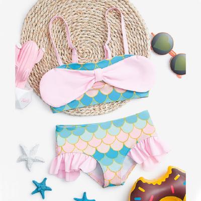 China Breathable Little Mermaid Fish Scale Printed Little Girls Kids Swimwear Two Piece Swimsuit Bikini Beach Wear for sale