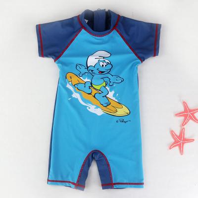 China 2021 New Children's Swimsuit Boys Cartoon Pattern Beach Hot Spring Breathable One-Piece Surfing Short Sleeve Swimming Clothes for sale