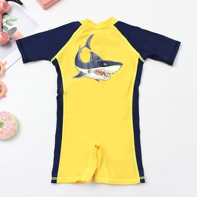 China Yellow Swimwear One-Piece Set Of Short Sunscreen Beach Cartoon Pattern Breathable Shark Sleeve Swimsuit Children for sale