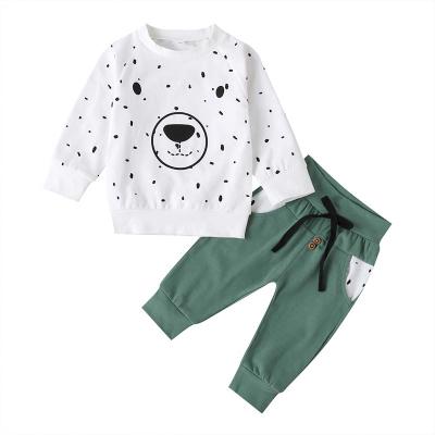 China Casual Hot Sale 2 Colors Cute Cartoon Bear Face Printed Full Sleeve Autumn Baby Unisex Clothing 2 Pcs Set Sweatshirt Suit for sale