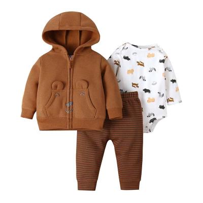 China High Quality 3 Pcs Casual Sets Boy's Rompers Cotton Infants Suit Newborn Baby Clothes Hooded Baby Boys Clothing Sets for sale