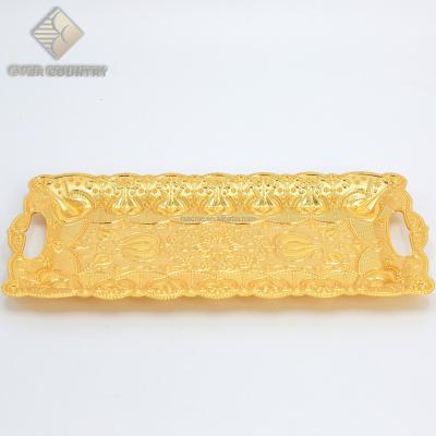 China Tulip Design Stocked Gold Plated 12.5 Inch Rectangle Serving Tray for sale