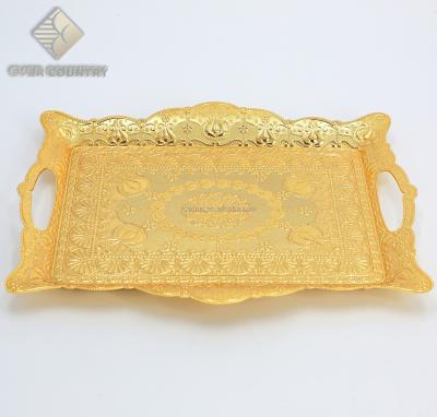 China Tulip Design Stocked Gold Plated 13 Inch Rectangle Serving Platter for sale